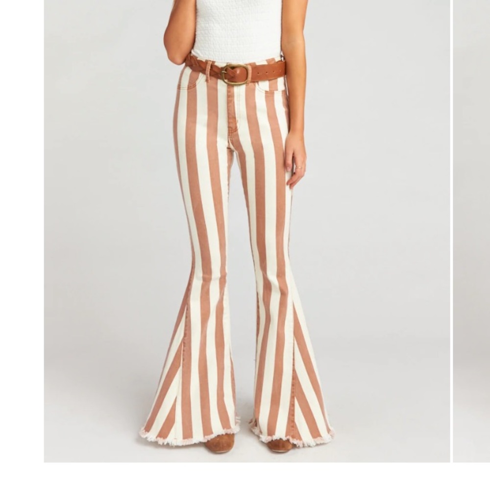 E U C Show Me Your MuMu- Berkeley Zip Up Bells Long,Cognac and Cream Stripe